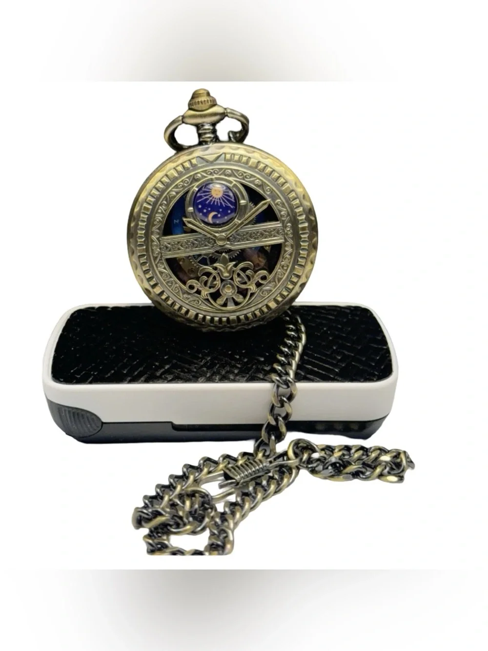 Men's Pocket Watch Treeweto Mechanical  Sun & Moon Skeleton Steampunk Style